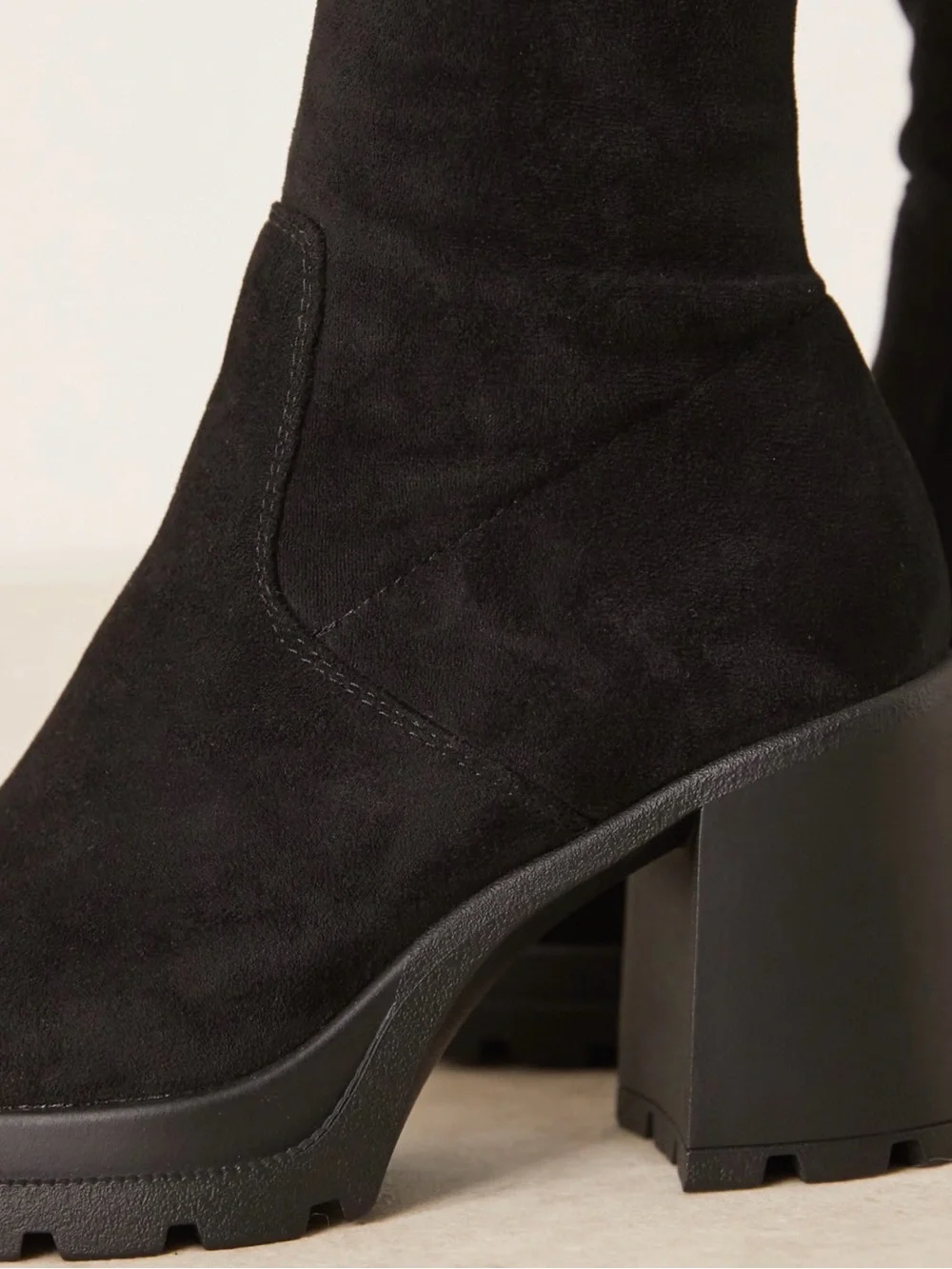 ASOS Black Over-the-Knee Suede Chunky Heel Boots